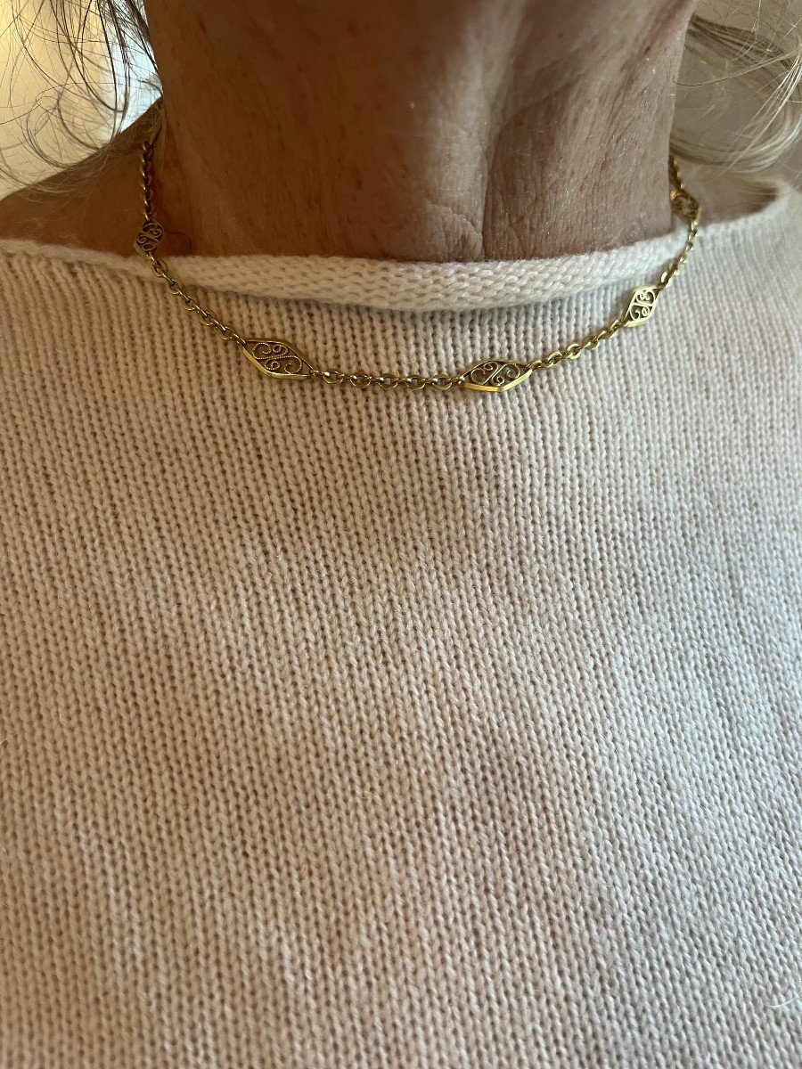 4133- Filigree Yellow Gold Necklace 40 Cm-photo-2