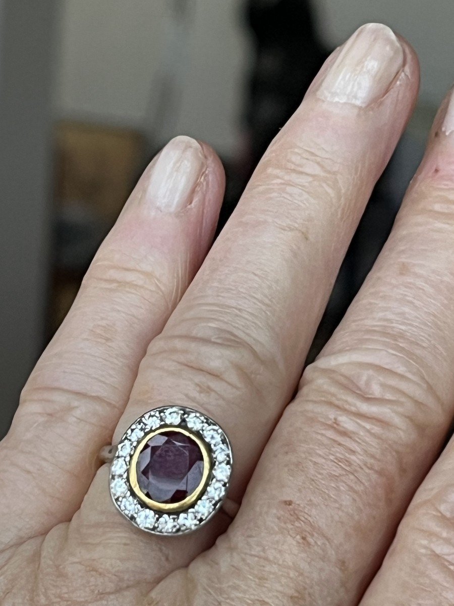 6345- Bague Or Jaune Platine Rubis Certifié Diamants-photo-3