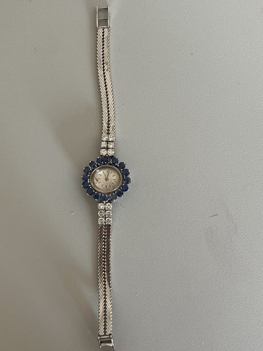 4049- Montre Dame Or Gris Saphirs Diamants-photo-3