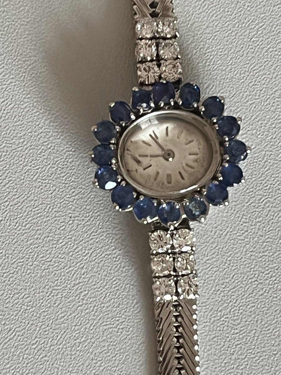 4049- Montre Dame Or Gris Saphirs Diamants-photo-5
