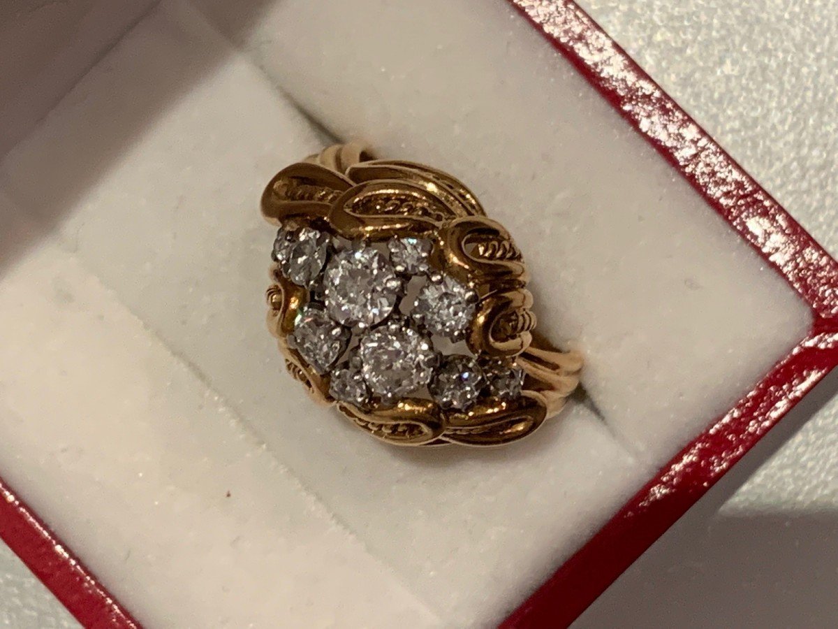 1450- Bague Années 1940 Or Jaune Diamants-photo-2