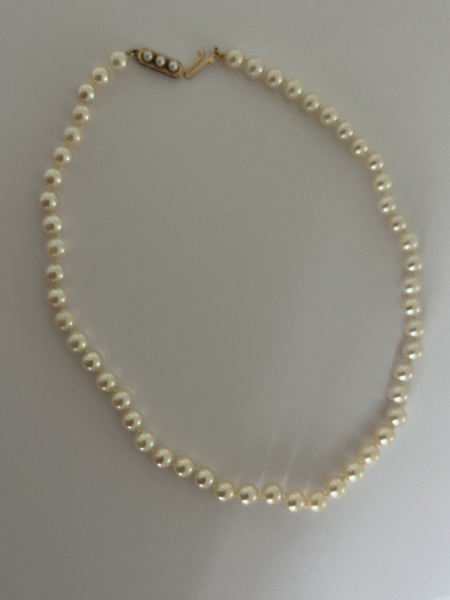 5482- Akoya Cultured Pearl Necklace Yellow Gold Clasp Pearls-photo-3