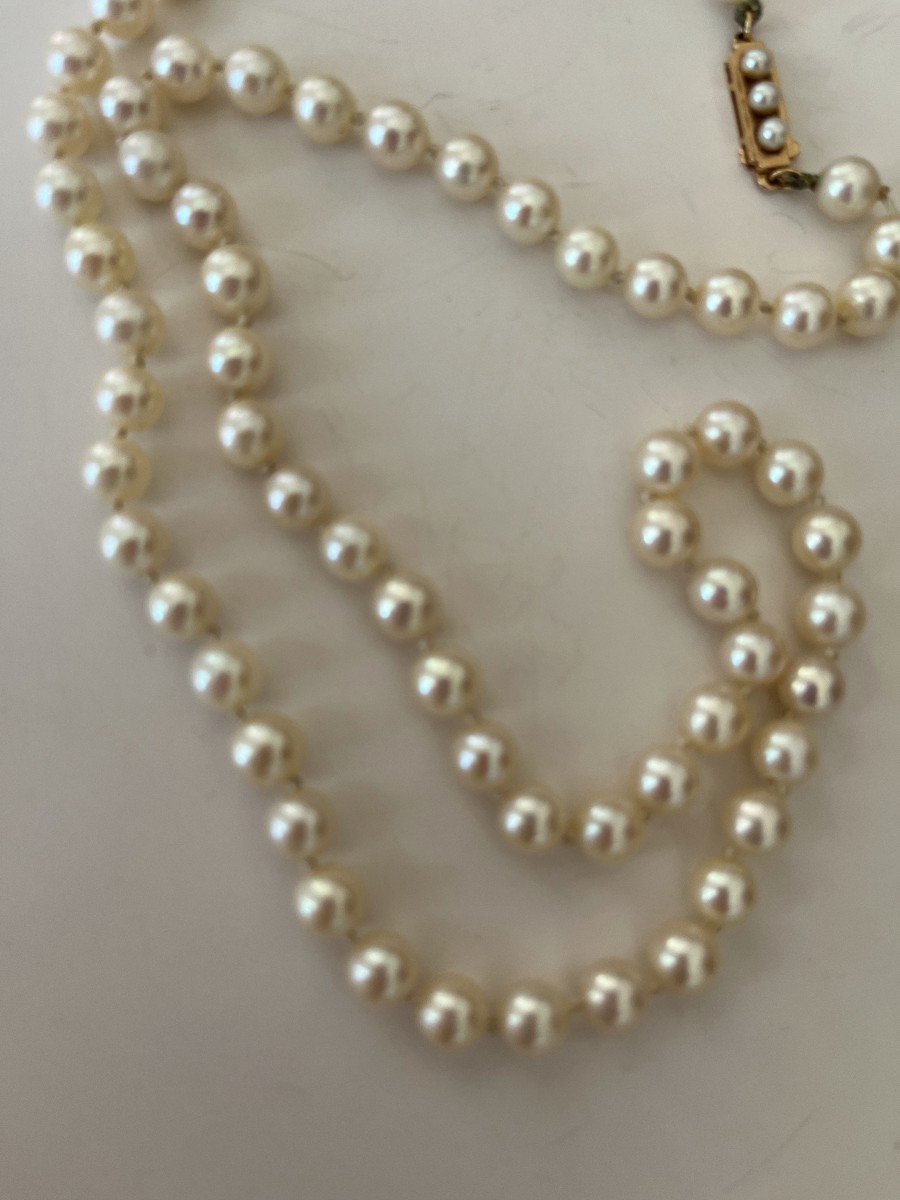 5482- Akoya Cultured Pearl Necklace Yellow Gold Clasp Pearls-photo-2