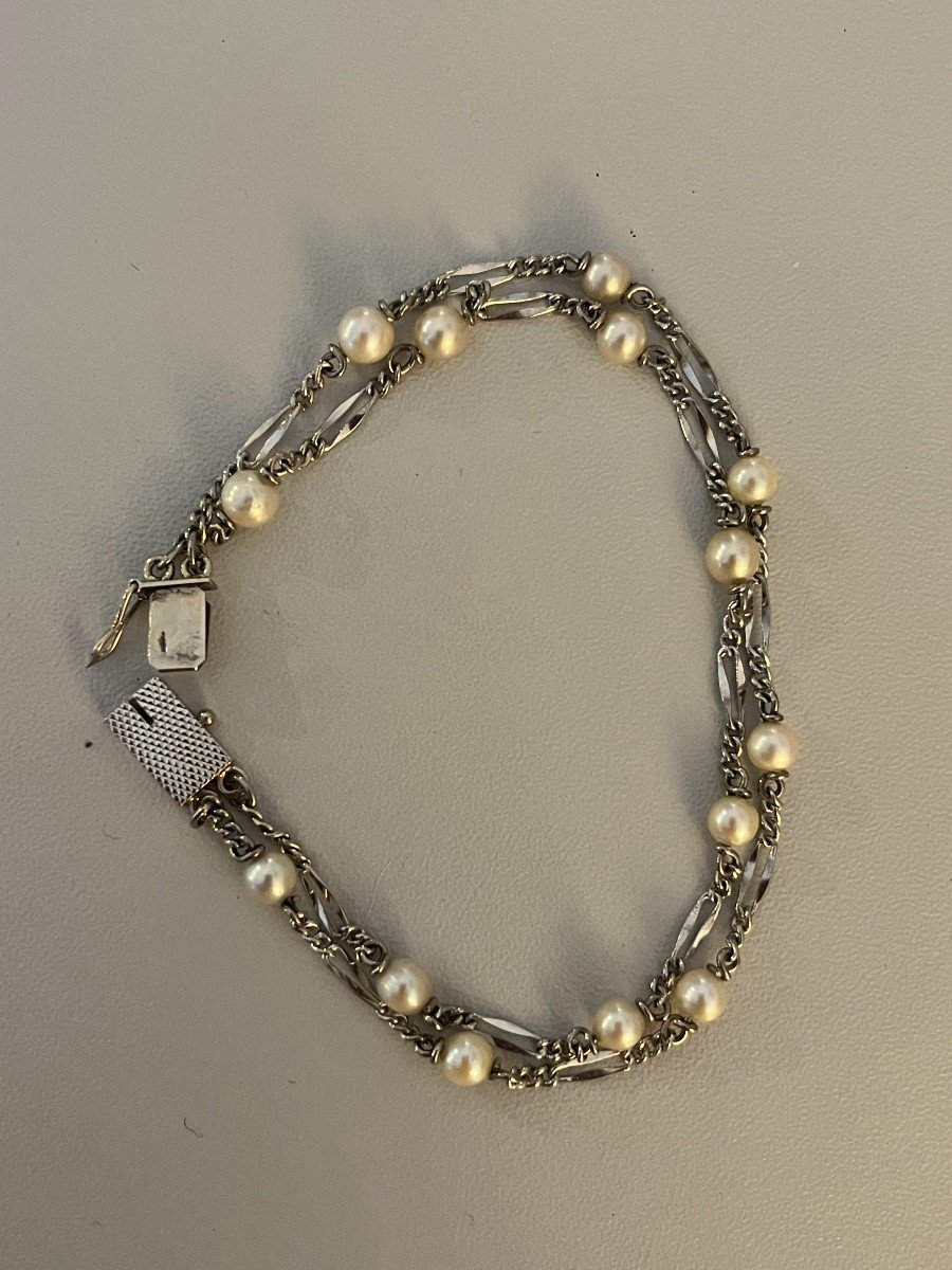 6180b- Bracelet Double Rang Or Gris Perles Akoya-photo-3