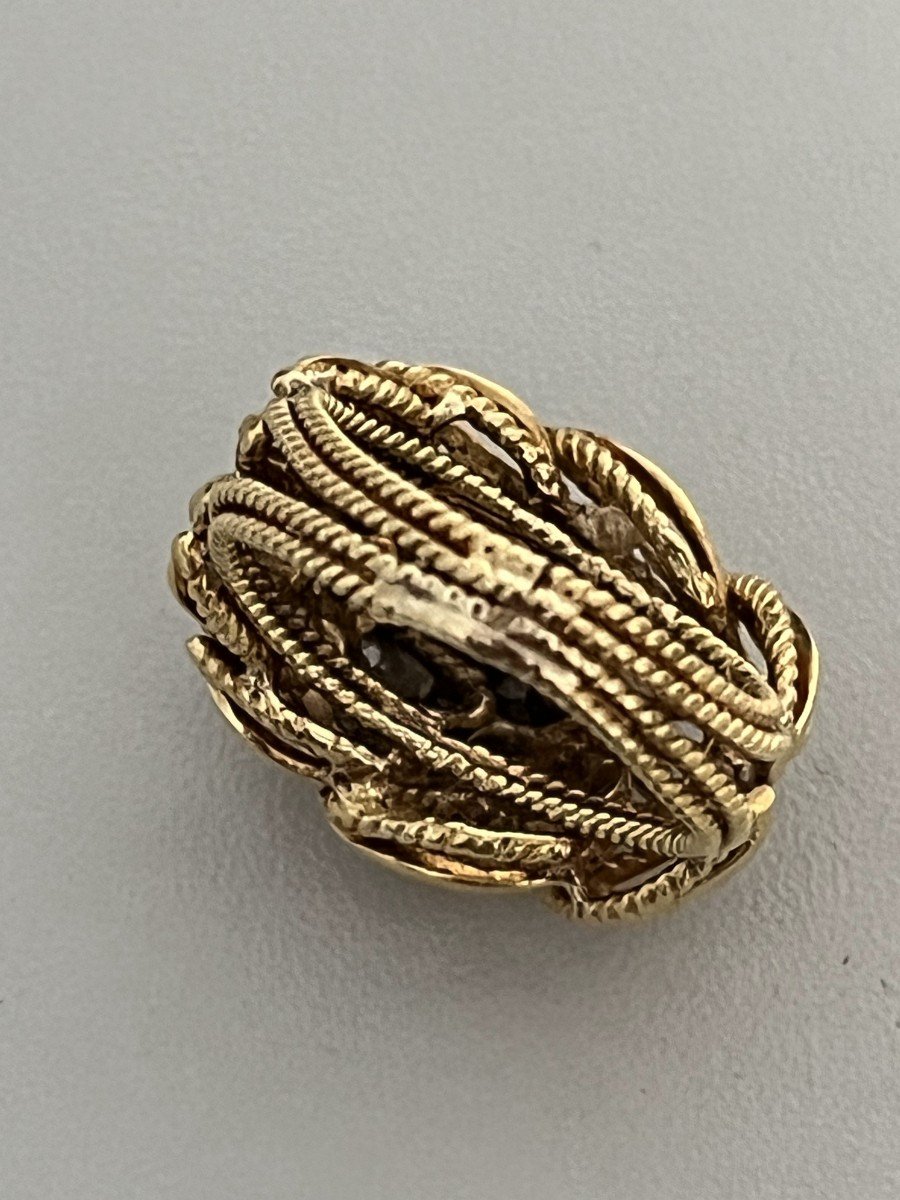 6193b- Bague Boule Feuillage Or Jaune Diamants-photo-2