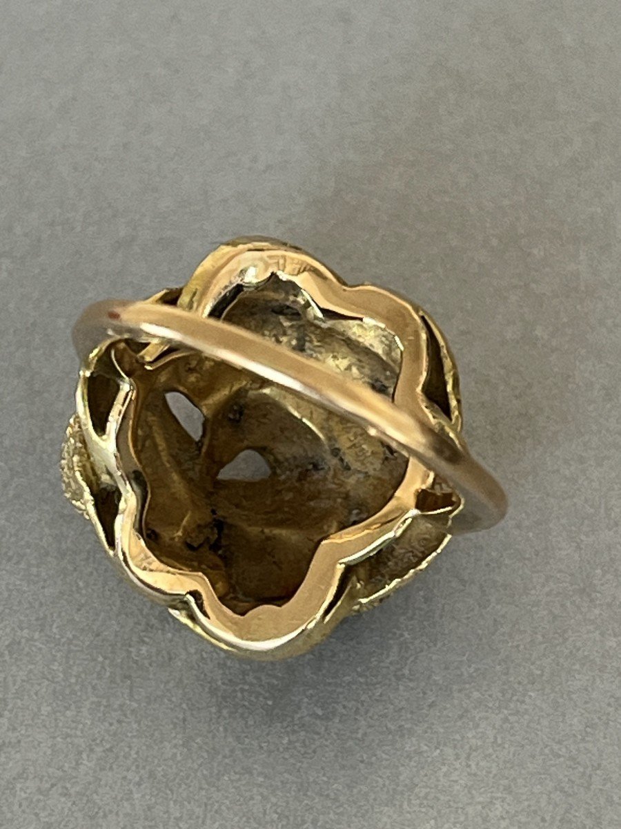 6349a- Bague Années 1970 Or Jaune Feuilles Entremêlées-photo-2