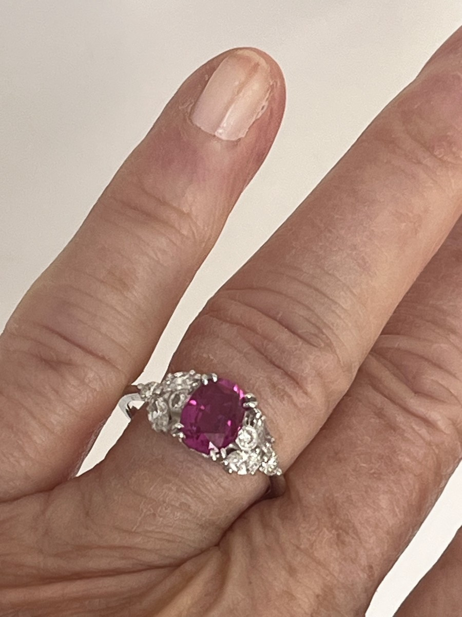 6393- White Gold Ring Pink Sapphire Diamonds-photo-3
