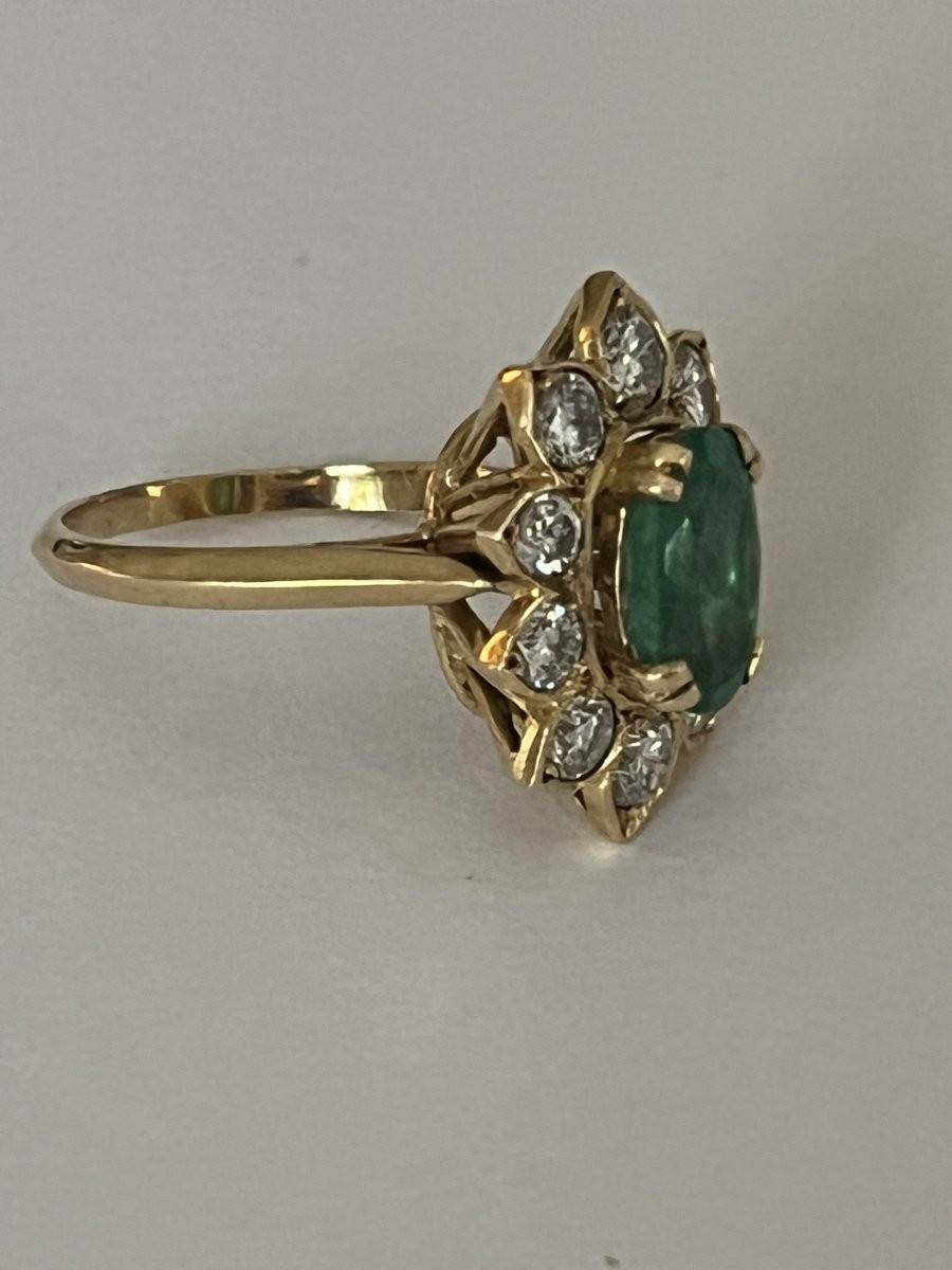 2727- Bague Fleur Or Jaune Emeraude Diamants-photo-2