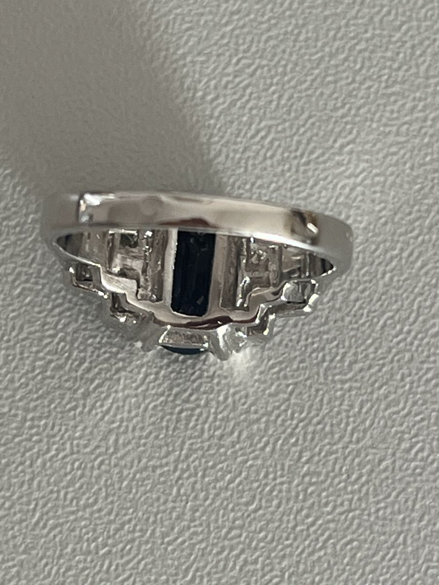6396- Bague Or Gris Saphir Naturel Non Chauffé Diamants-photo-2