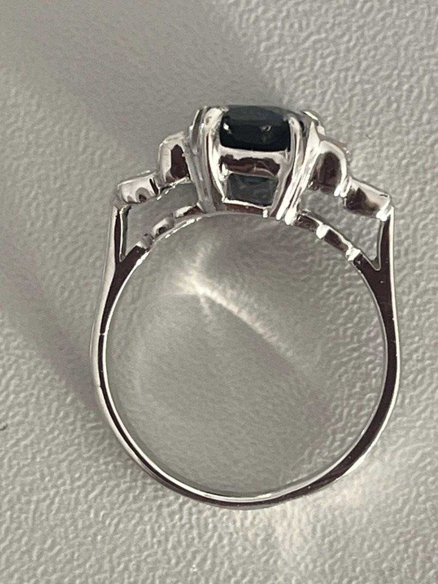 6396- Bague Or Gris Saphir Naturel Non Chauffé Diamants-photo-3