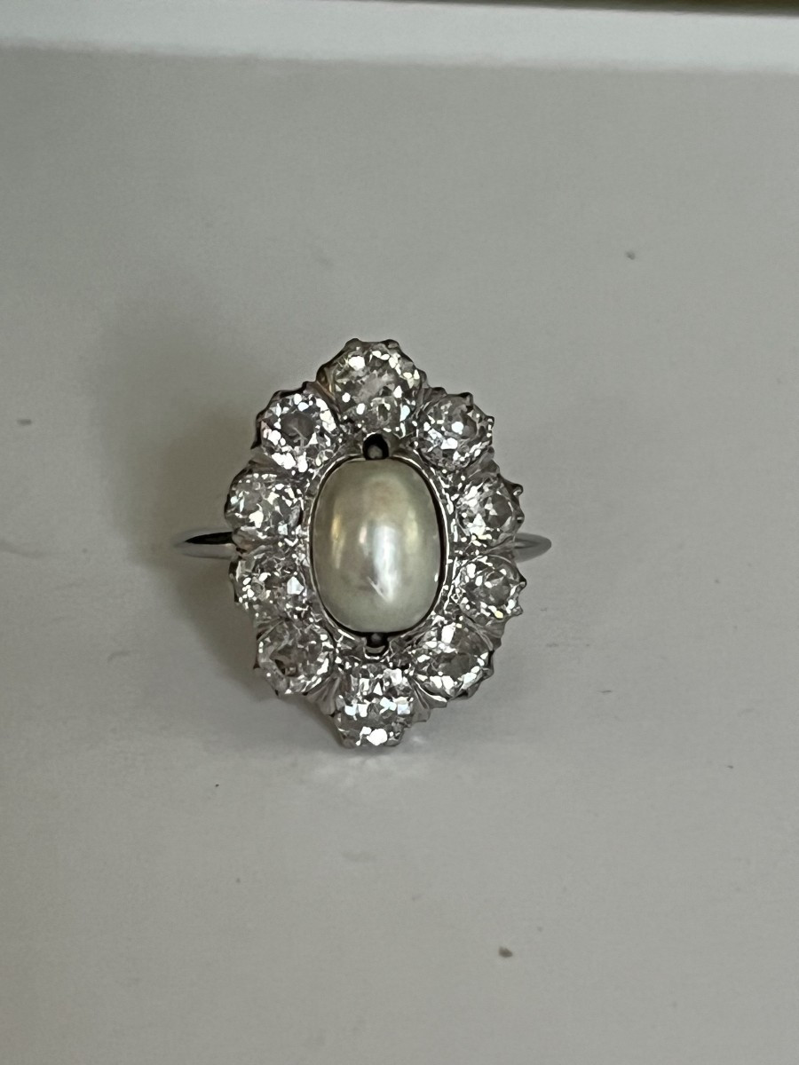 4768- Pompadour Fine Pearl Diamond Ring