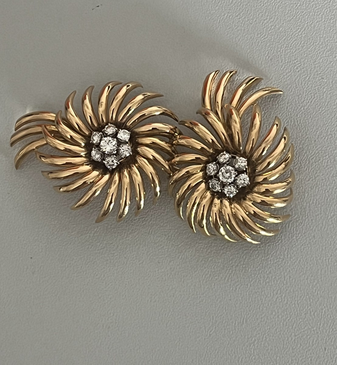 6378- Yellow Gold Diamond Volutes Brooch