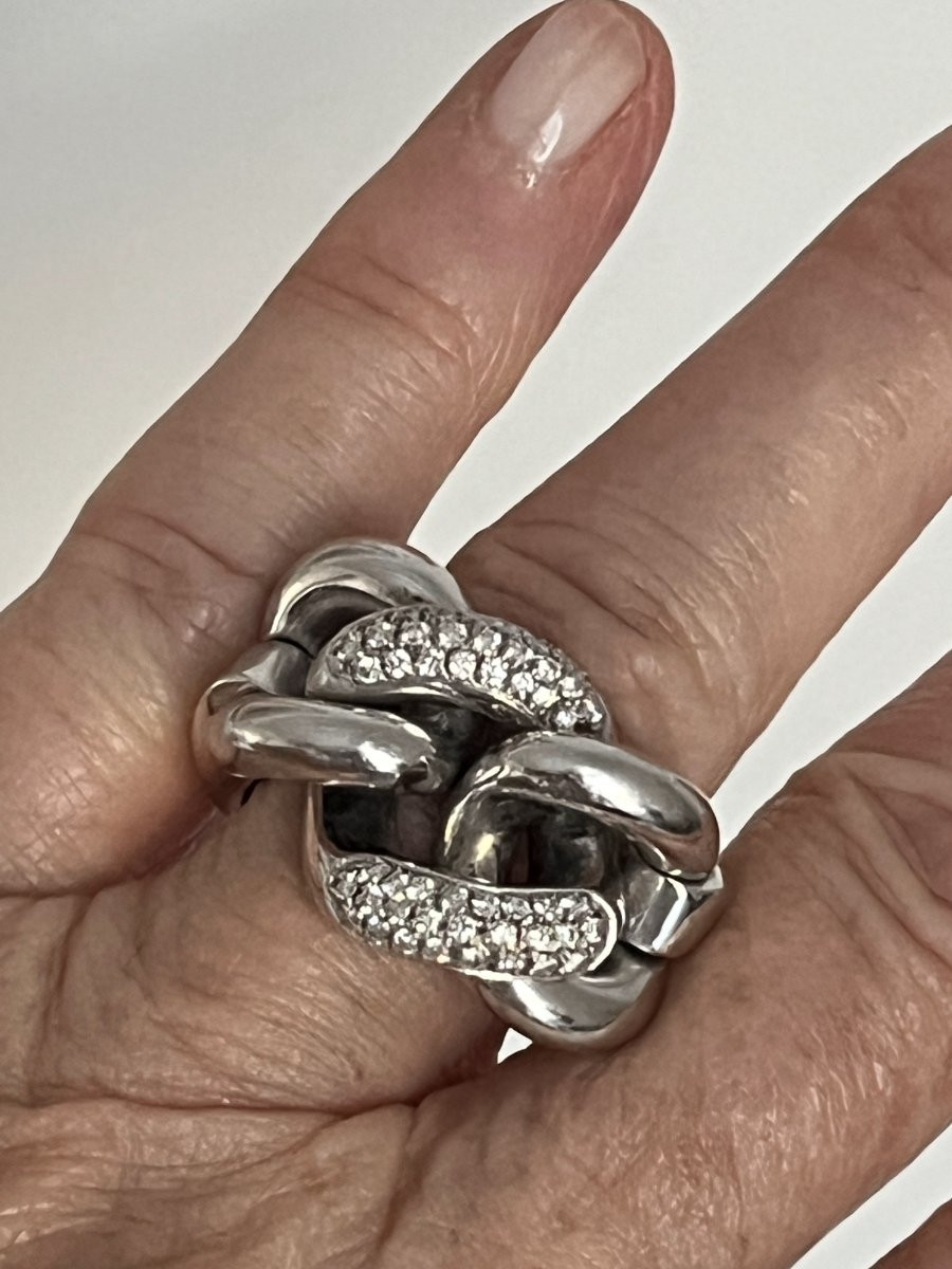 6459- Importante Bague Gourmette Or Gris Diamants-photo-2