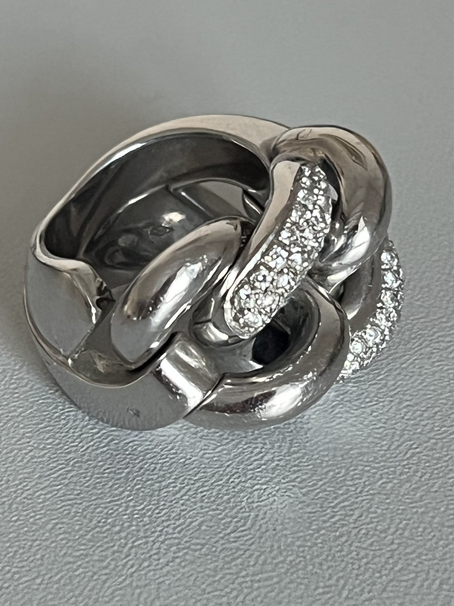 6459- Importante Bague Gourmette Or Gris Diamants-photo-1