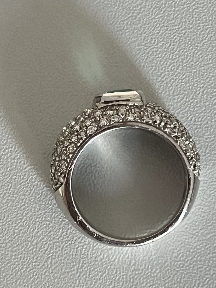 6460- Bague Or Gris Emeraude De Colombie Diamants-photo-4