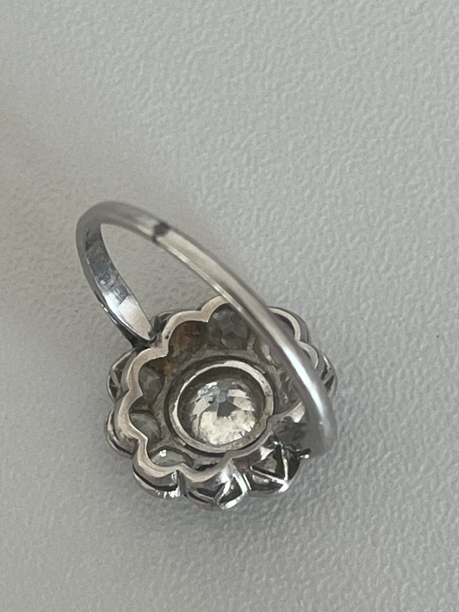 6462- Bague Marguerite Ancienne Or Jaune Et Gris Diamants-photo-2