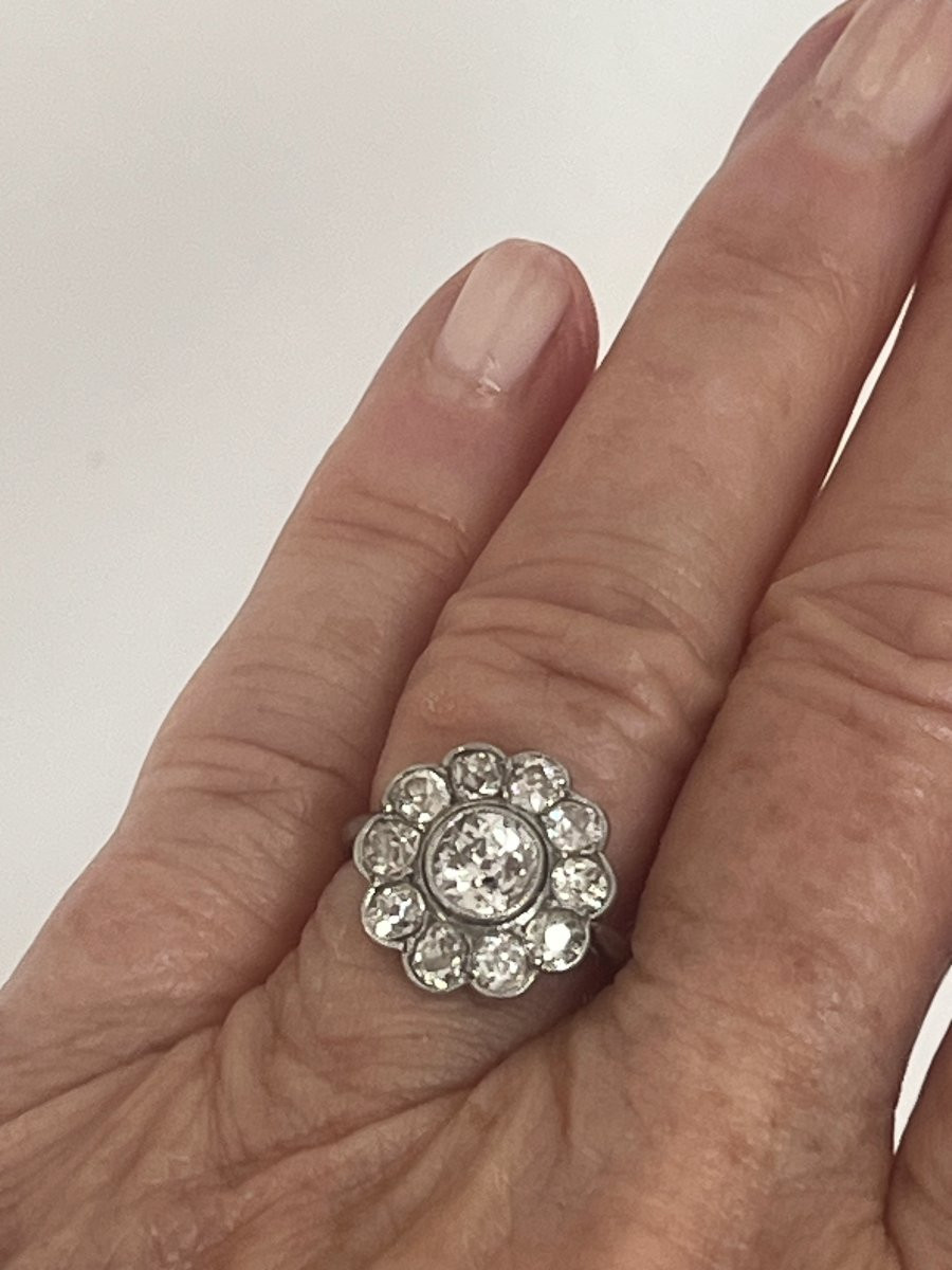 6462- Bague Marguerite Ancienne Or Jaune Et Gris Diamants-photo-2
