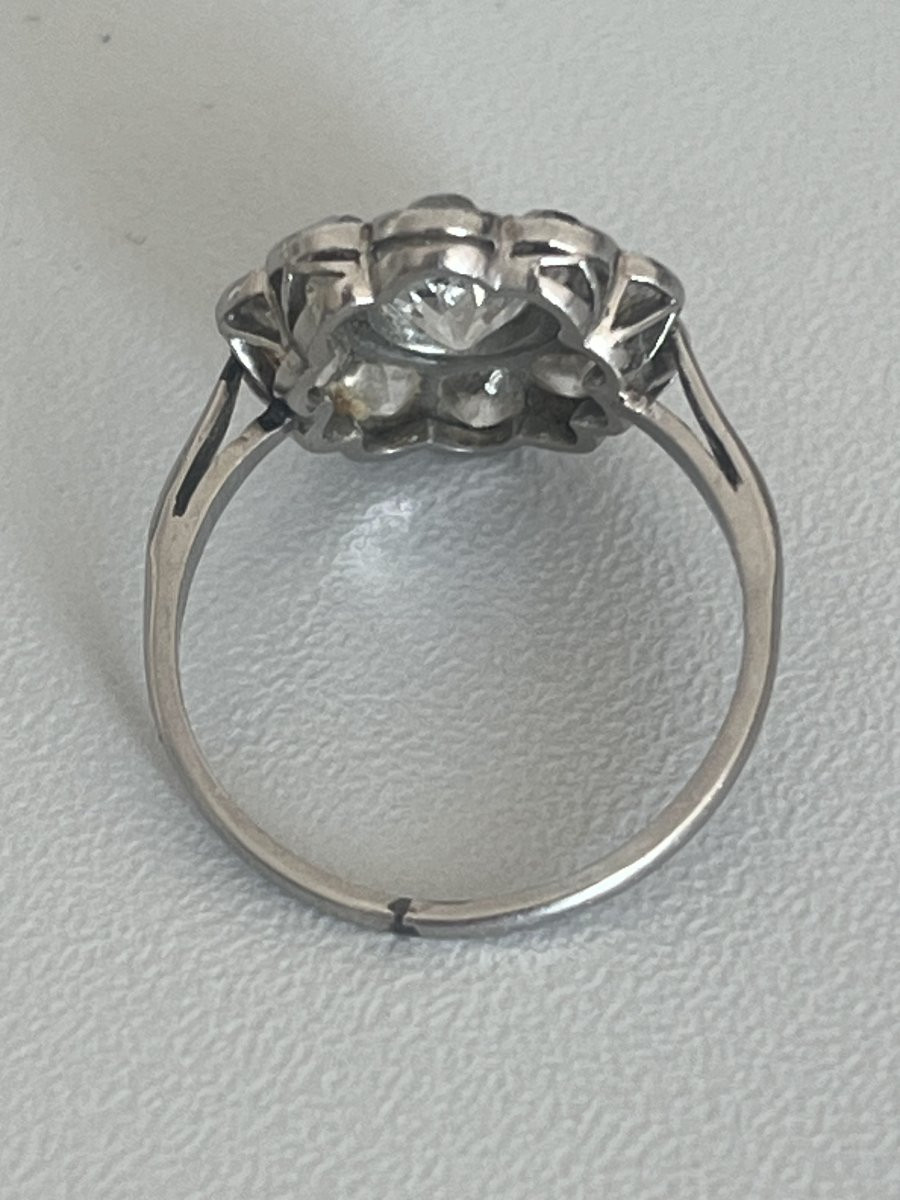 6464- Bague Marguerite Ancienne Platine Diamants (0,60 Ct Au Centre)-photo-3