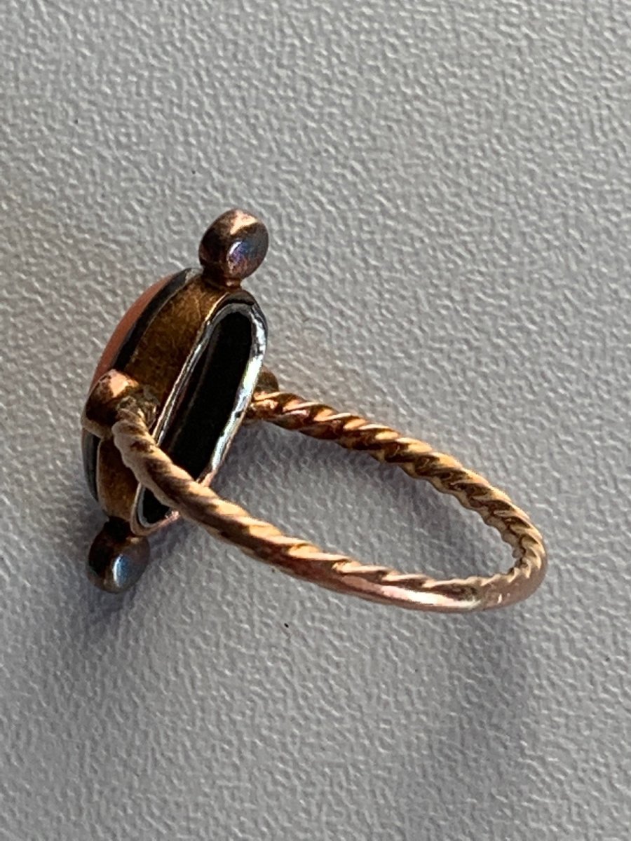2767- Antique Yellow Gold Coral Pearl Ring-photo-2