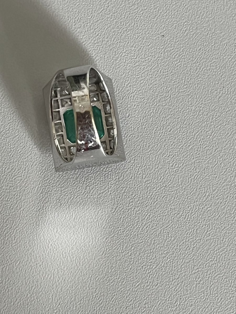 4412- Bague Chevalière Or Gris Emeraude Diamants-photo-4