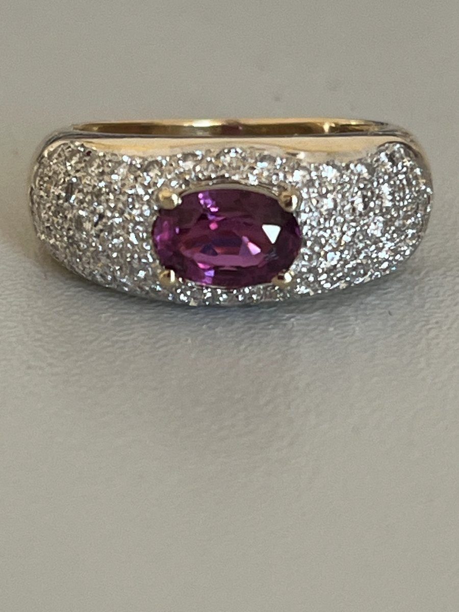 6486- Bague Bandeau Or Jaune Rubis Diamants-photo-1
