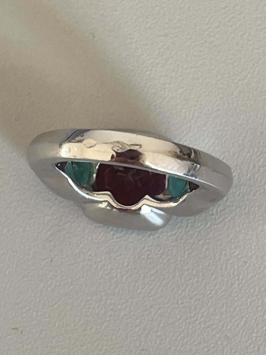 6488- Important White Gold Ring With Tourmaline And Emeralds-photo-4