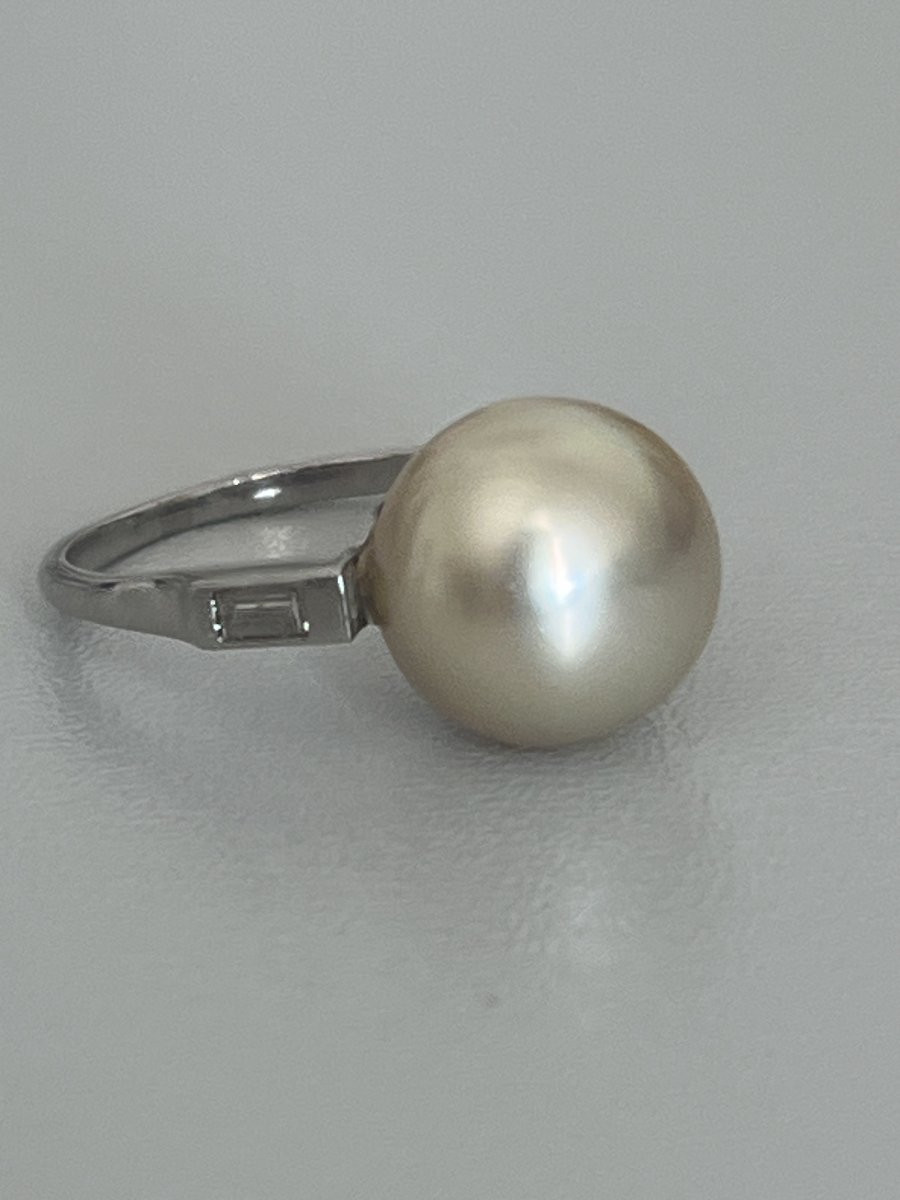 6490- Bague Platine Perle Akoya Diamants Baguette-photo-4
