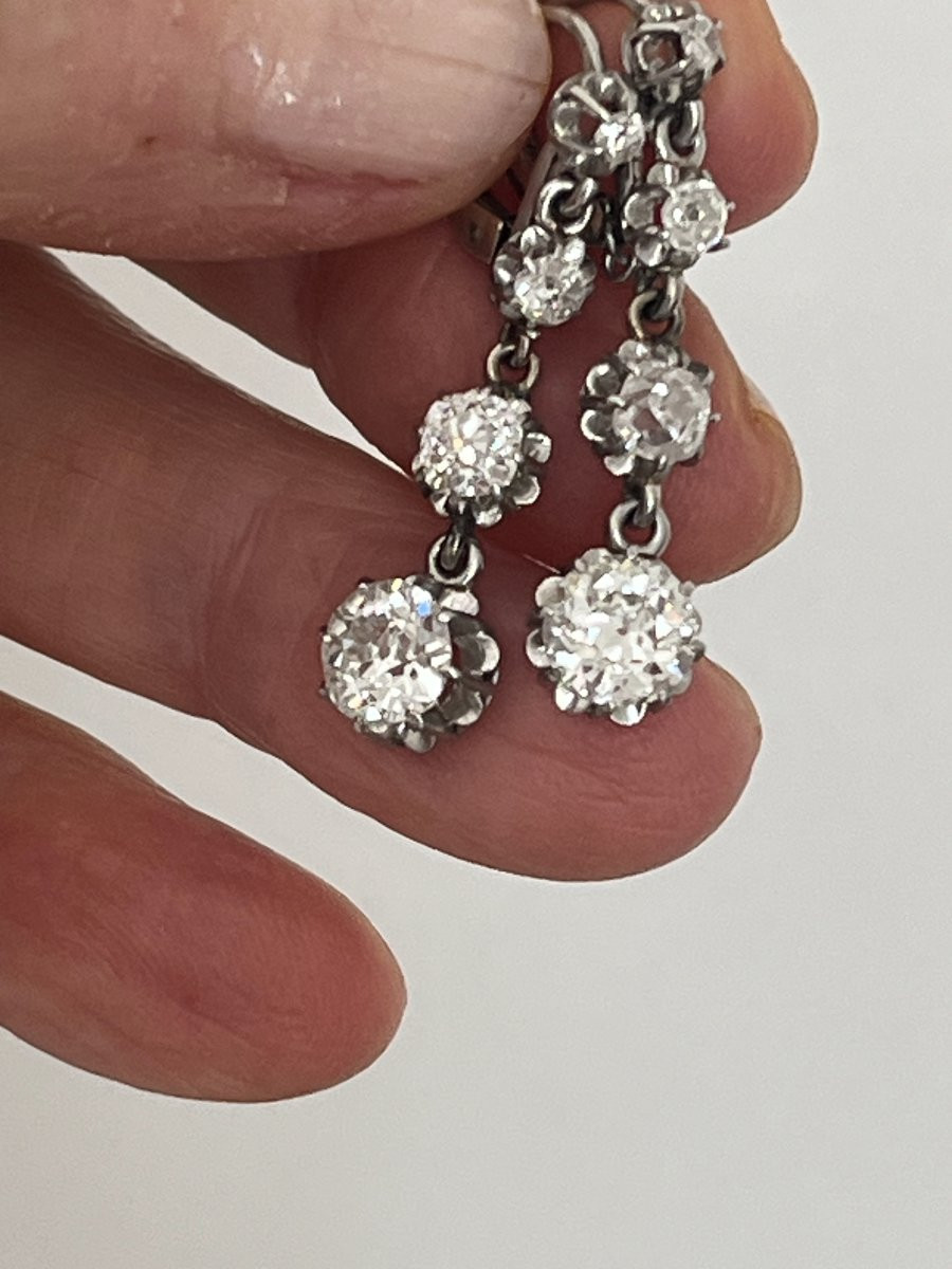 6498- Boucles d'Oreilles Pendants Platine Diamants 2,00 Ct-photo-2