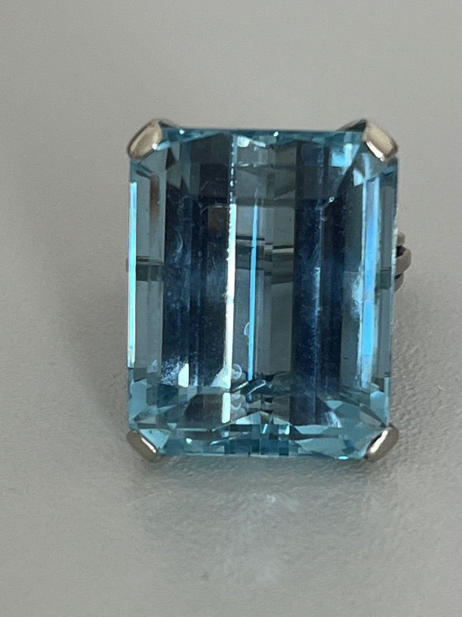 6500- Importante Bague Or Gris Superbe Aigue-marine Santa Maria 30 ct