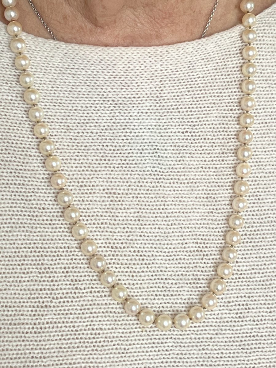 659- Collier Sautoir Perles Akoya Fermoir Or Gris 60 Cm-photo-4