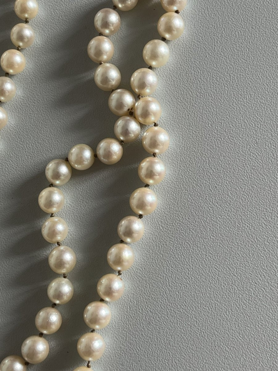 659- Collier Sautoir Perles Akoya Fermoir Or Gris 60 Cm-photo-1