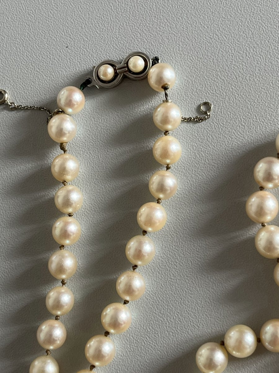 659- Collier Sautoir Perles Akoya Fermoir Or Gris 60 Cm-photo-3