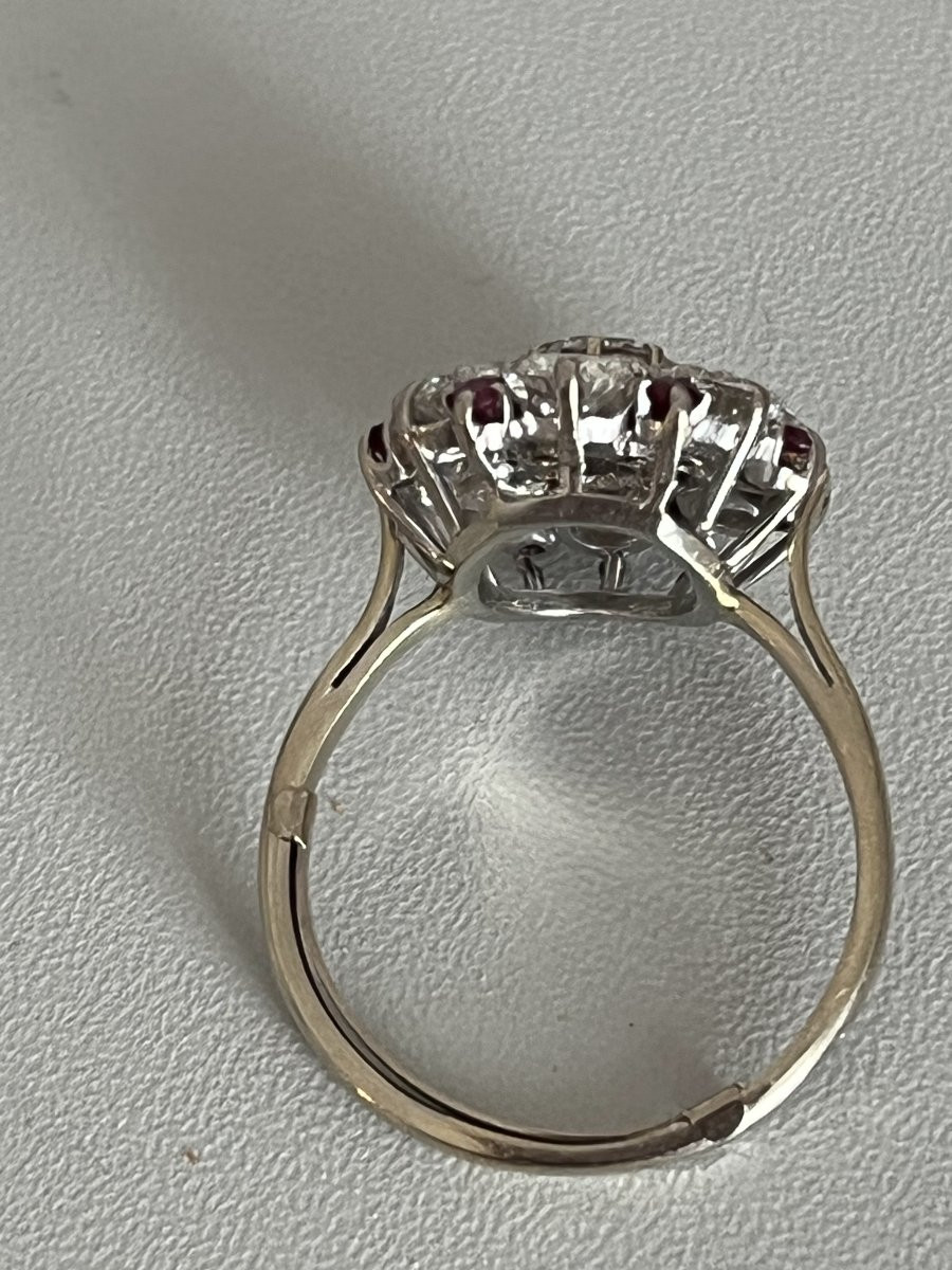 6483- Important Flower Ring Platinum White Gold Ruby Diamonds 2.80 Ct-photo-1