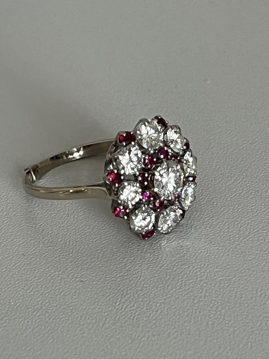 6483- Important Flower Ring Platinum White Gold Ruby Diamonds 2.80 Ct-photo-2