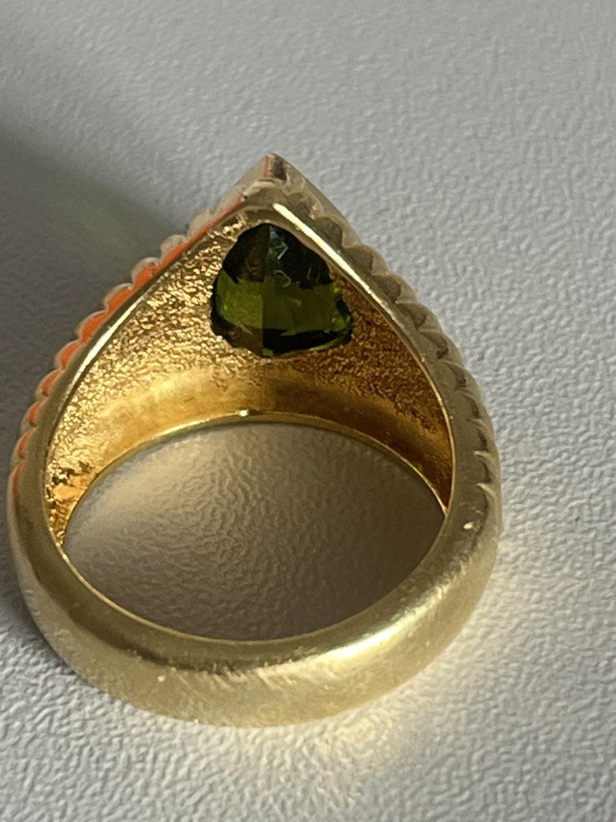6444- Yellow Gold Godronné Tourmaline Band Ring-photo-2