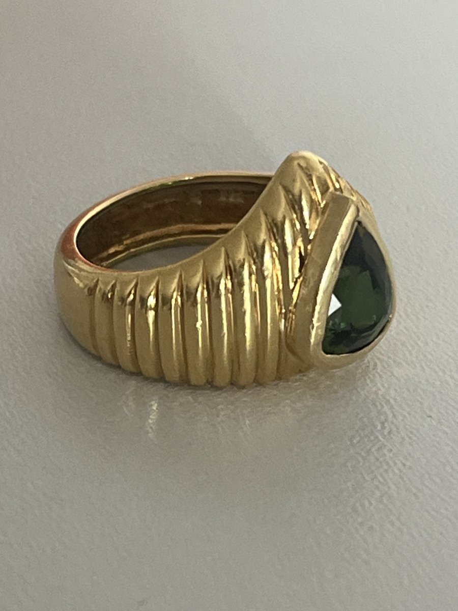 6444- Yellow Gold Godronné Tourmaline Band Ring-photo-3