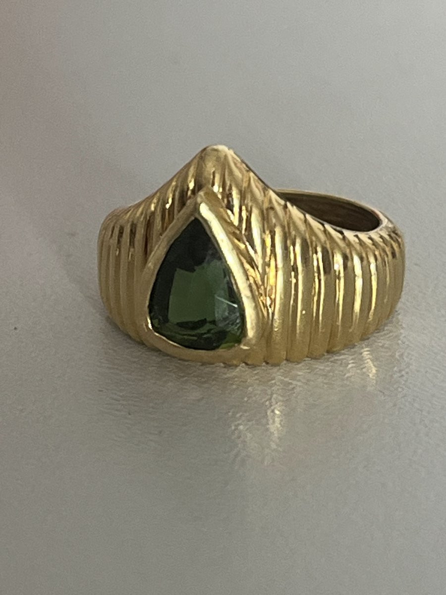 6444- Yellow Gold Godronné Tourmaline Band Ring-photo-4