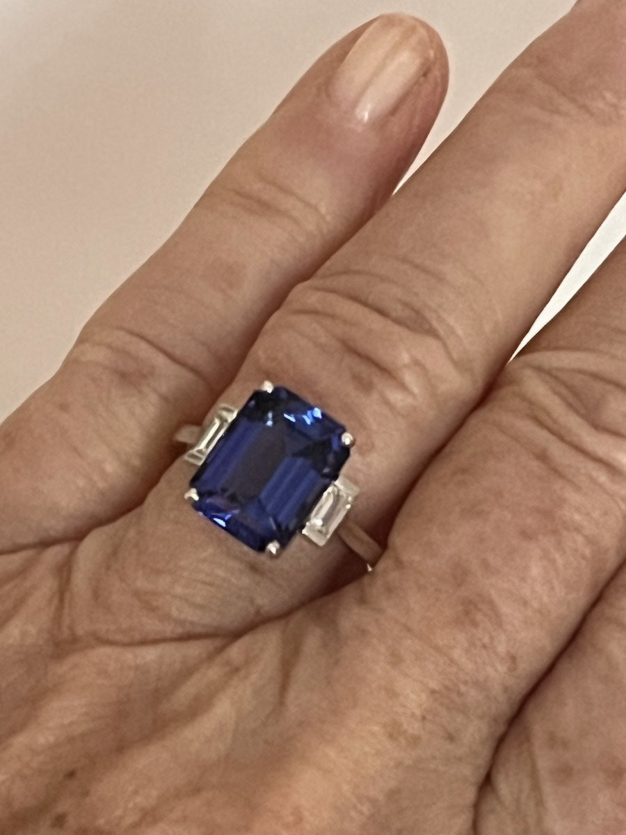 6510- Bague Or Gris Superbe Tanzanite 4,78 Ct Diamants-photo-2
