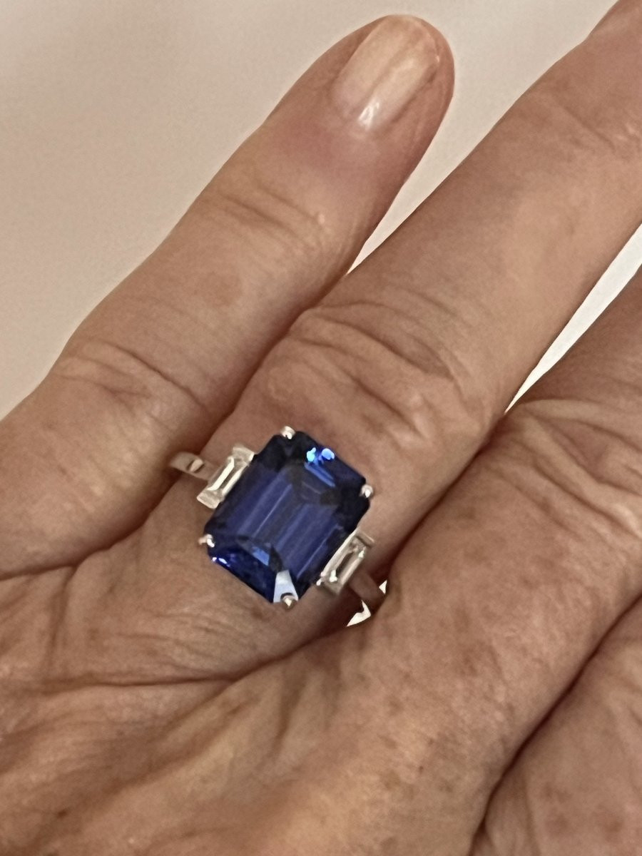 6510- Bague Or Gris Superbe Tanzanite 4,78 Ct Diamants-photo-3