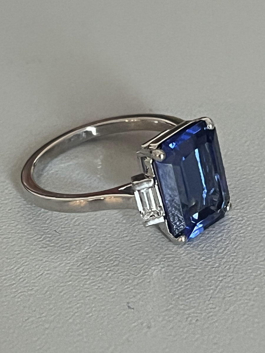 6510- Bague Or Gris Superbe Tanzanite 4,78 Ct Diamants-photo-2