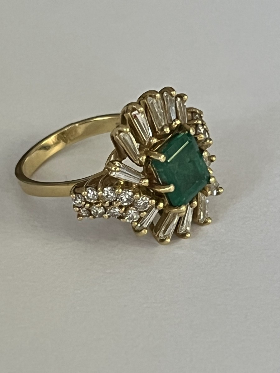 6524- Bague Cocktail Or Jaune Emeraude Diamants-photo-1