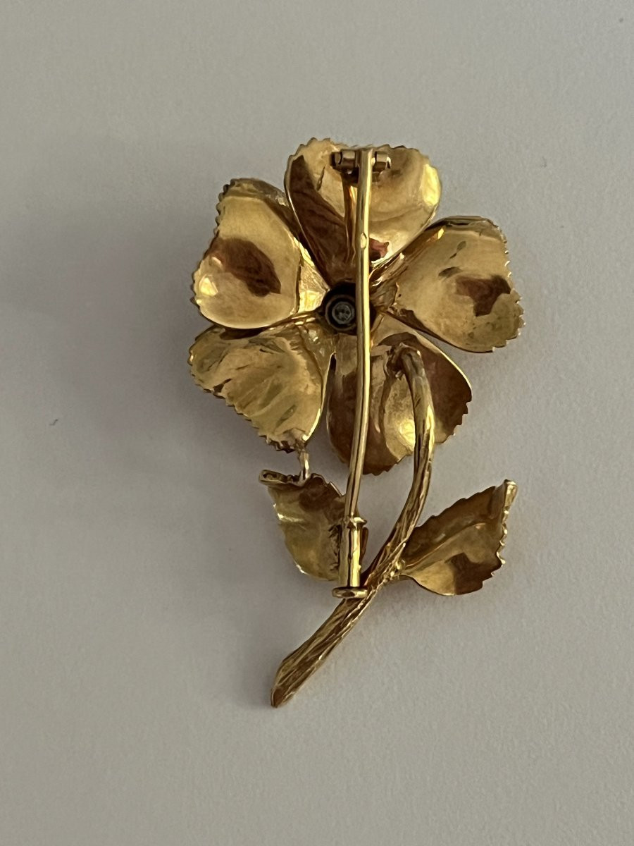 6525- Broche Fleur Or Jaune Diamants Rubis Emeraudes-photo-3