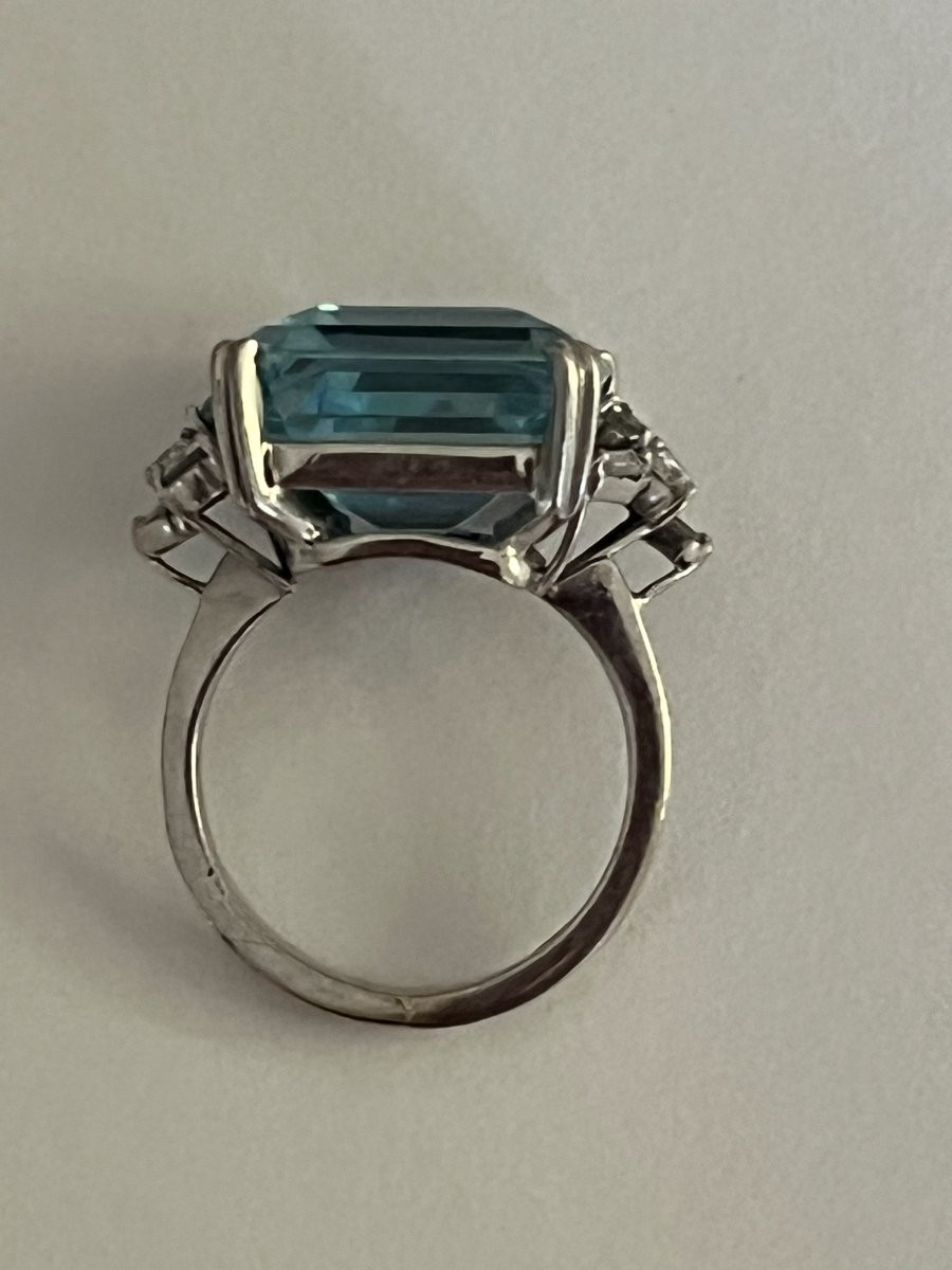 6526- Bague Or Gris Belle Aigue-marine 15 Ct Diamants-photo-3