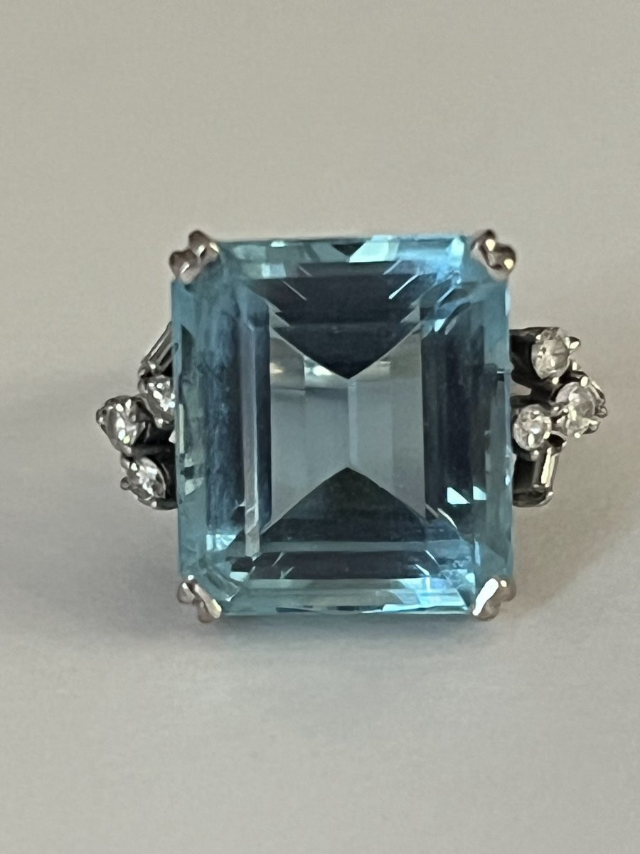 6526- Bague Or Gris Belle Aigue-marine 15 Ct Diamants-photo-1