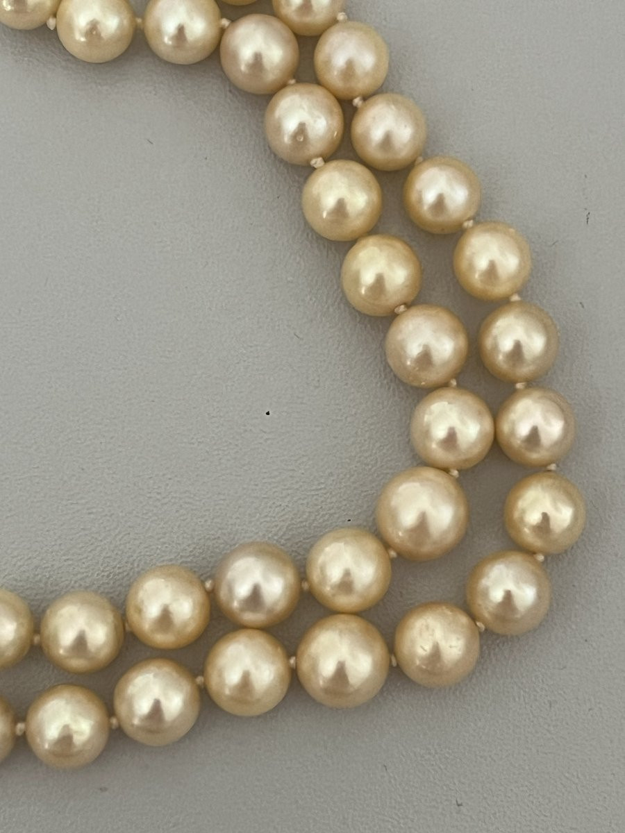 6536- Collier Sautoir Perles Akoya 2 Rangs Fermoir Or Jaune Rubis Synthétiques-photo-2