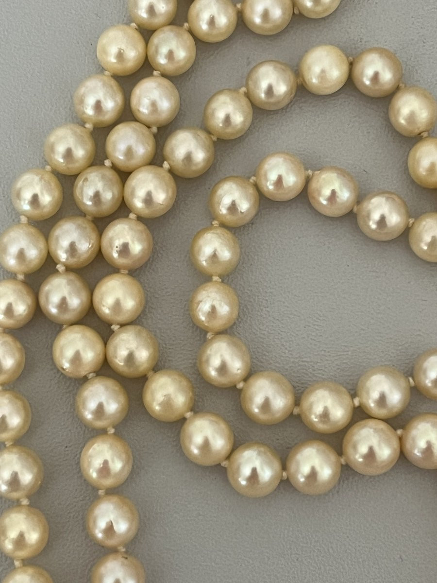 6536- Collier Sautoir Perles Akoya 2 Rangs Fermoir Or Jaune Rubis Synthétiques-photo-3