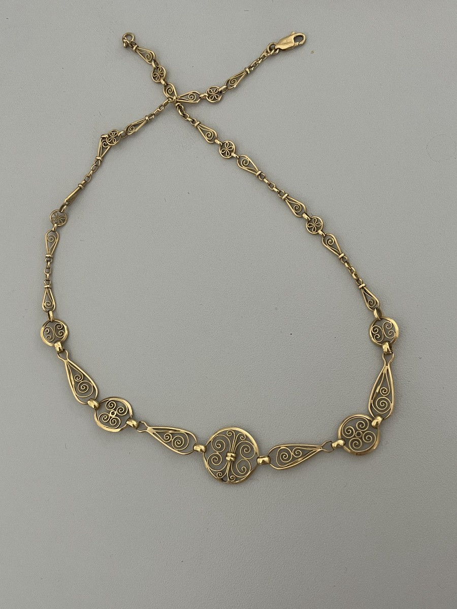 6540- Filigree Yellow Gold Necklace 43 Cm