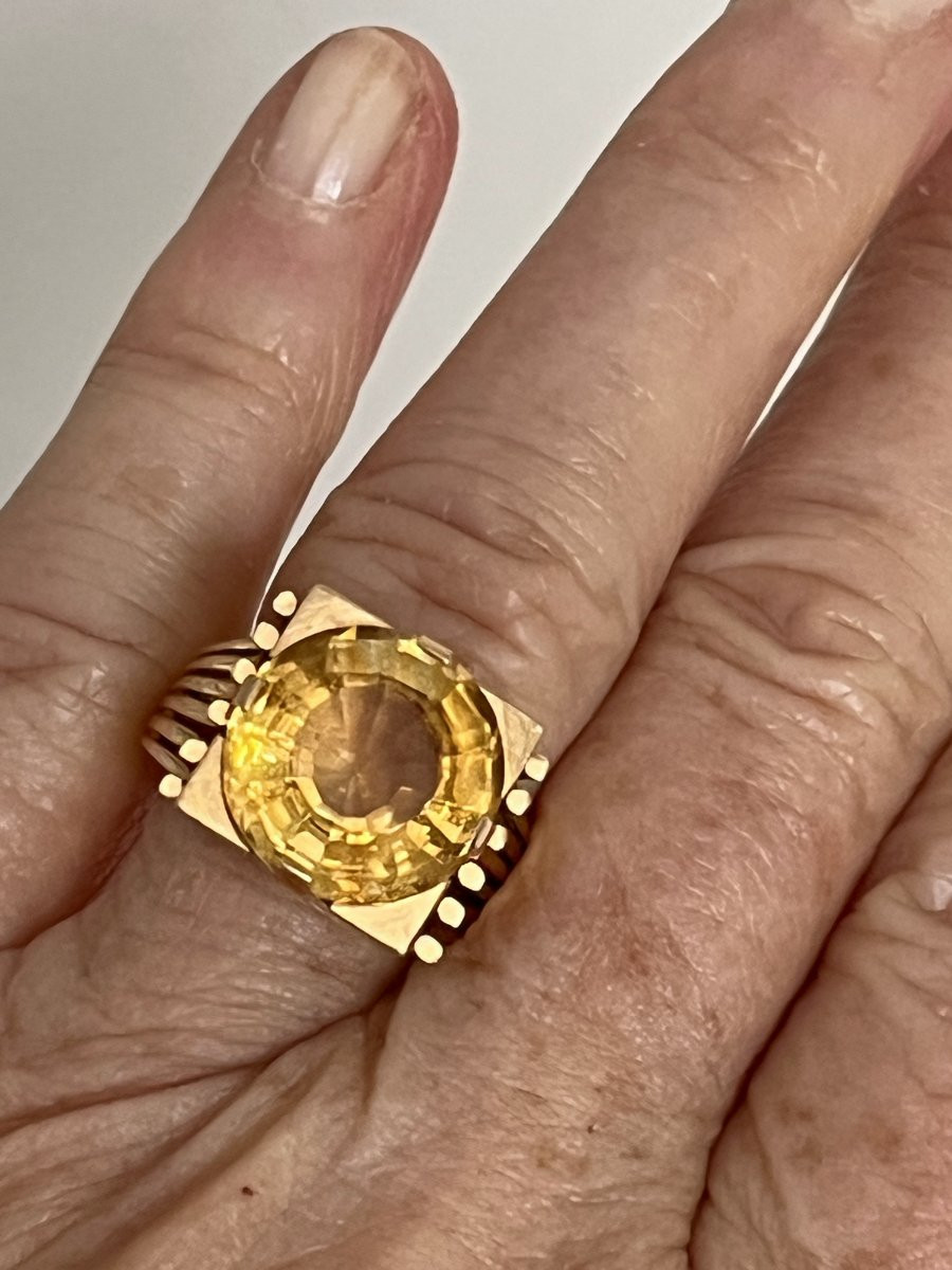 6541- Bague Or Jaune Ajouré Citrine 5-6 Ct-photo-3