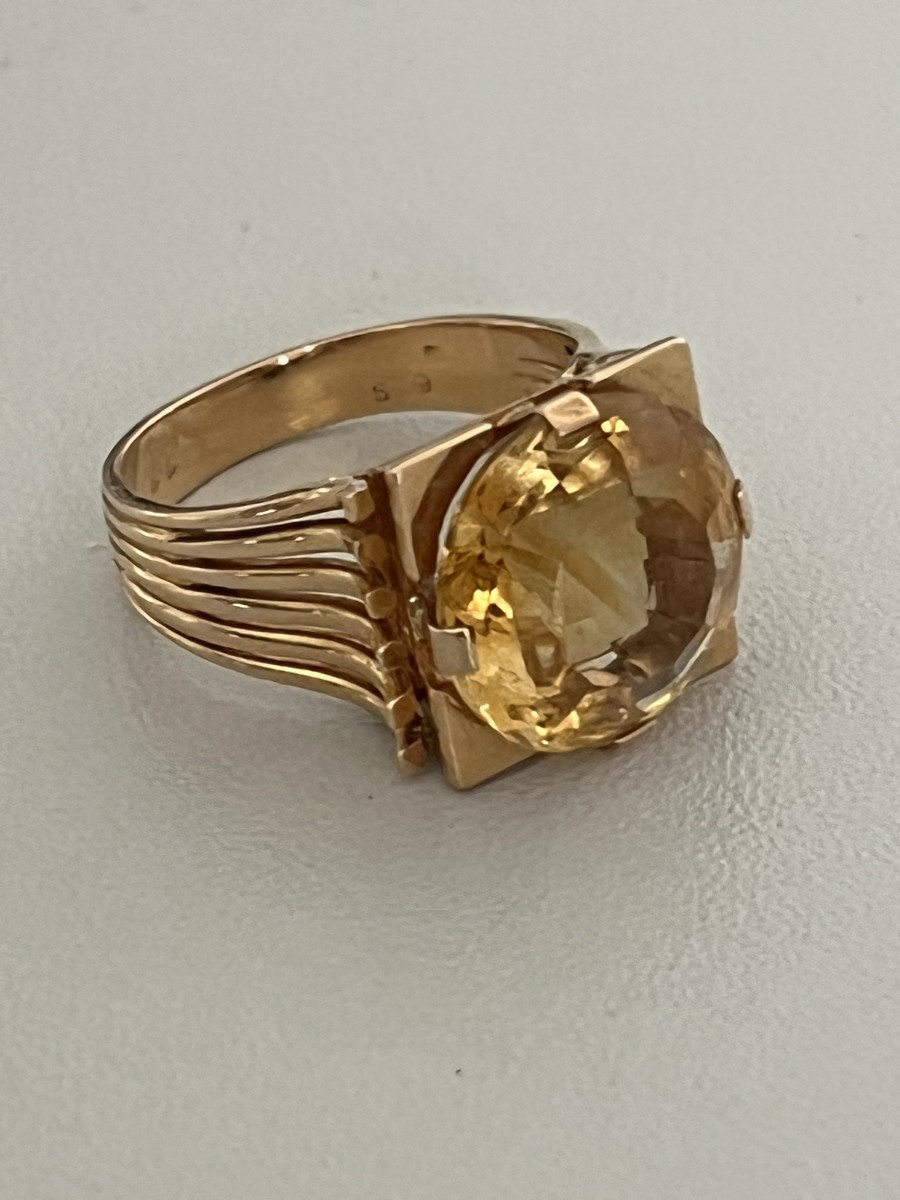 6541- Bague Or Jaune Ajouré Citrine 5-6 Ct-photo-1