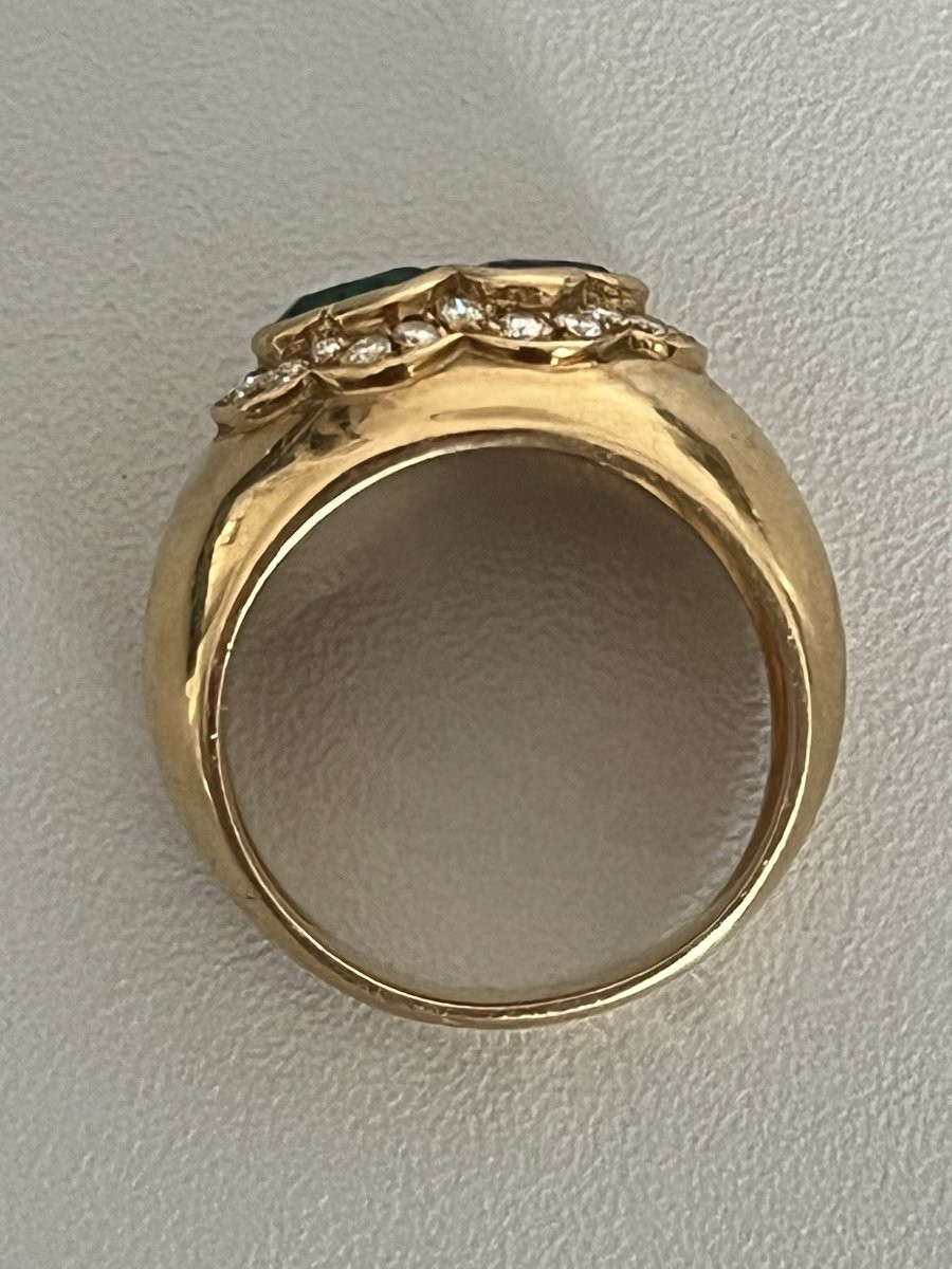 6559- Bague Jonc Toi & Moi Saphir Emeraude Diamants-photo-4
